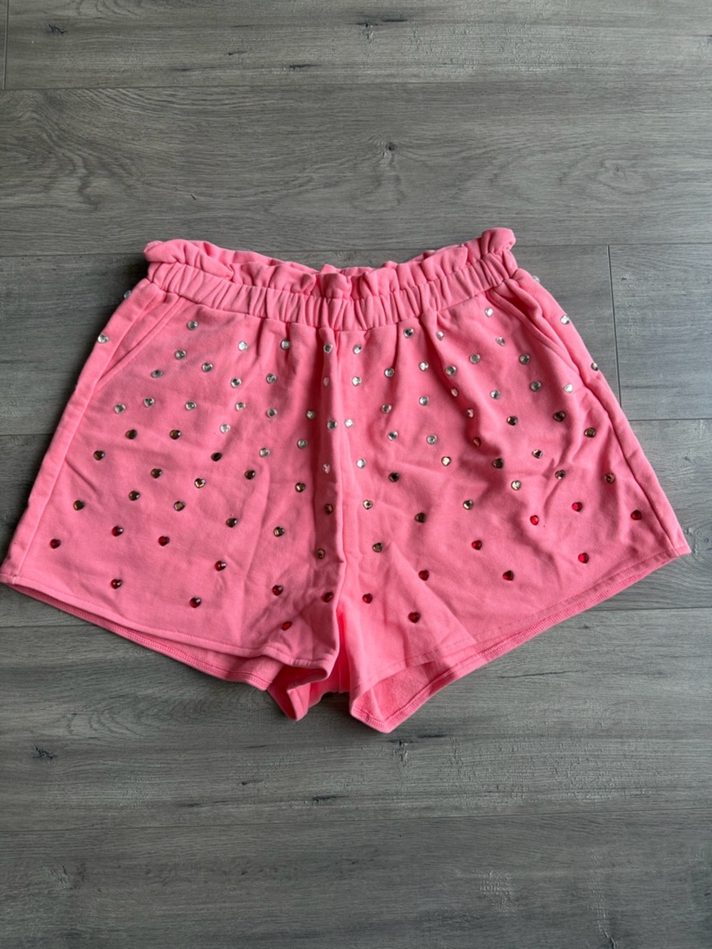 Queen of Sparkles Rhinestone Heart Shorts in pink - size large